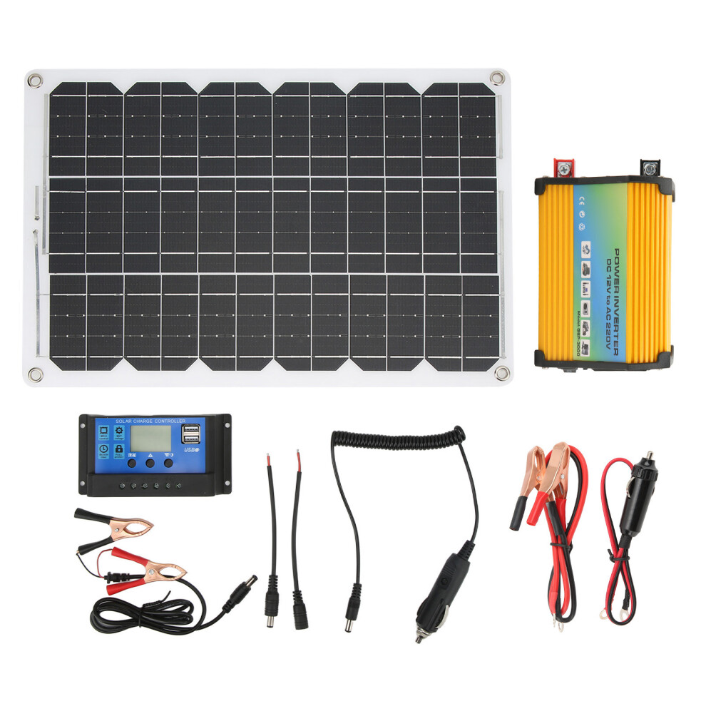 (Yellow 12V To 220V) 300W Solar Inverter 18W 18V Panel 30A Controller 12V To 220V 643505309638