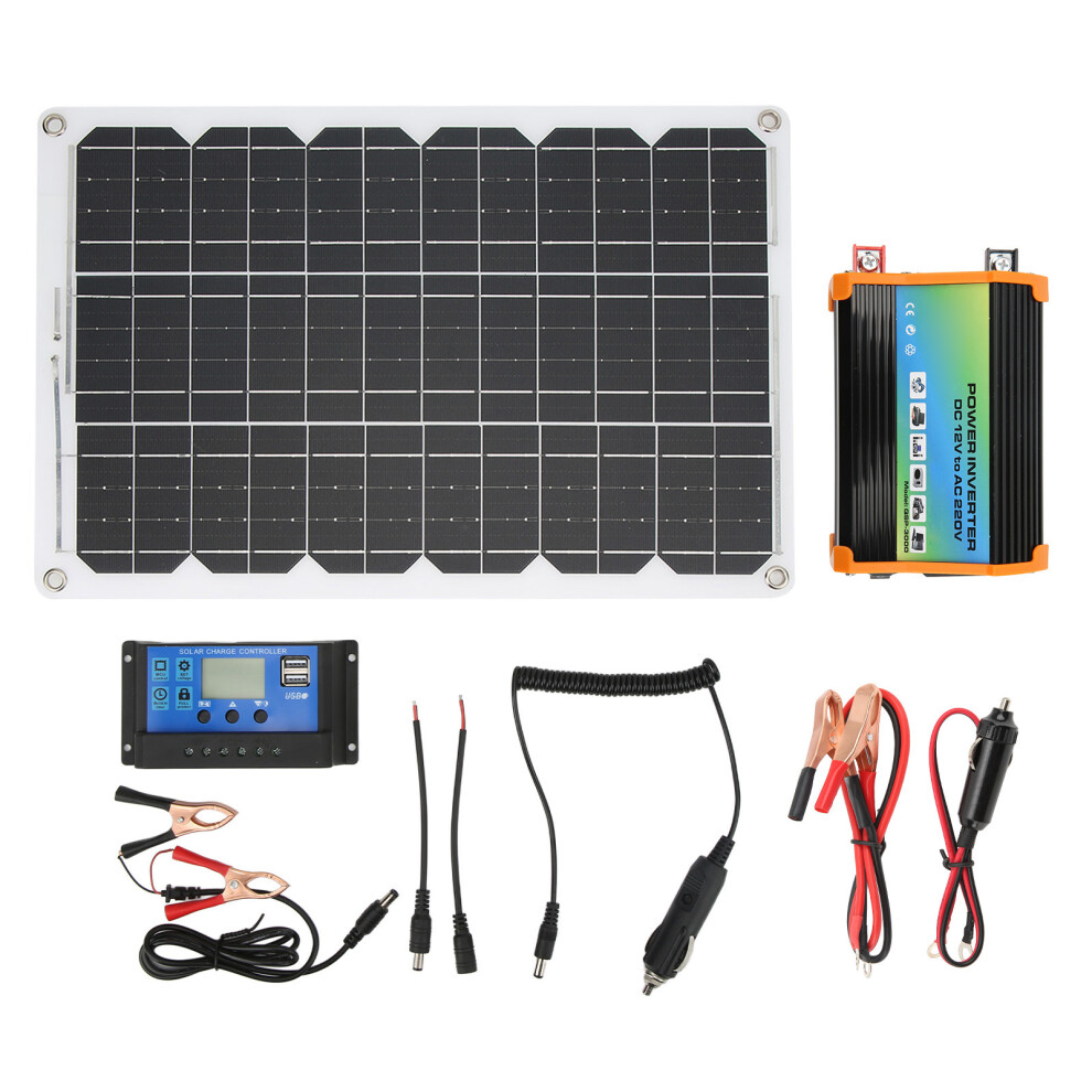(Black 12V To 220V) 300W Solar Inverter 18W 18V Panel 30A Controller 12V To 220V 643505309645