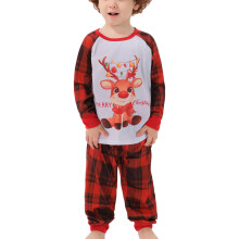 (Red BOY 8-9Y) Christmas Family Pajamas Set Plaid Print Crewneck Elastic Waist 108