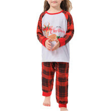 (Red Girl 8-9Y) Christmas Family Pajamas Set Plaid Print Crewneck Elastic Waist 108