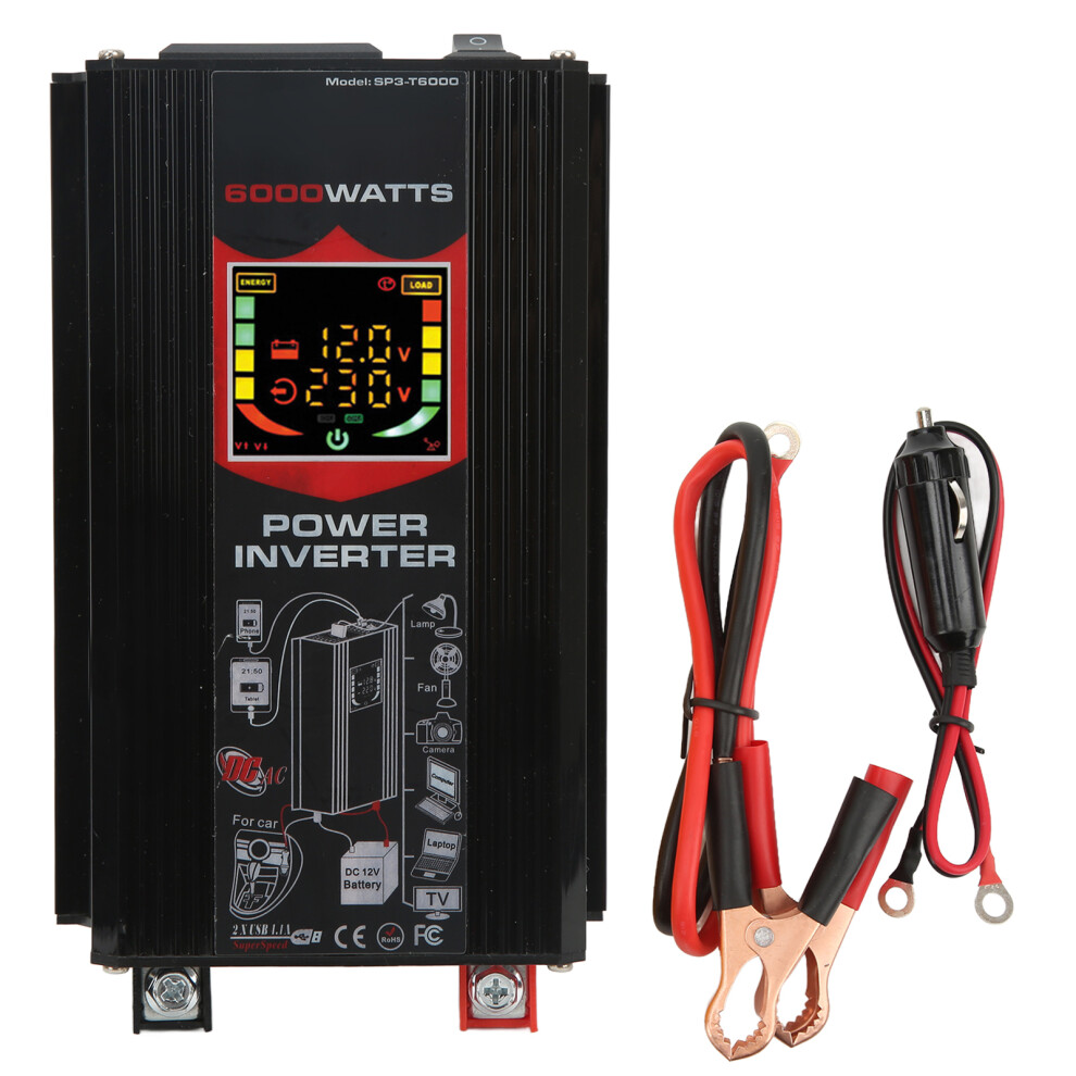 (Black) Modified Sine Wave Inverter 12V Lcd Usb Vehicle Solar Inverter Black 643505310436