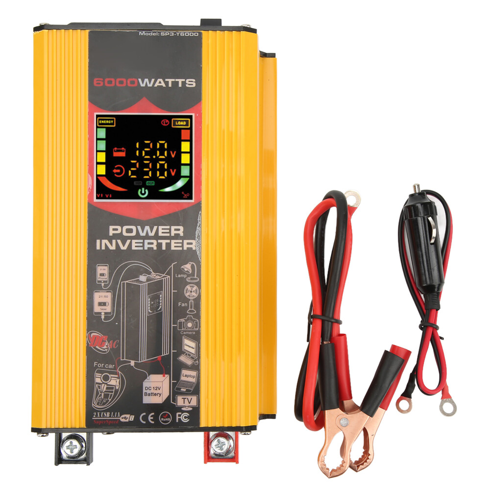 (Yellow) Modified Sine Wave Inverter 12V Lcd Usb Vehicle Solar Inverter Yellow 643505310443