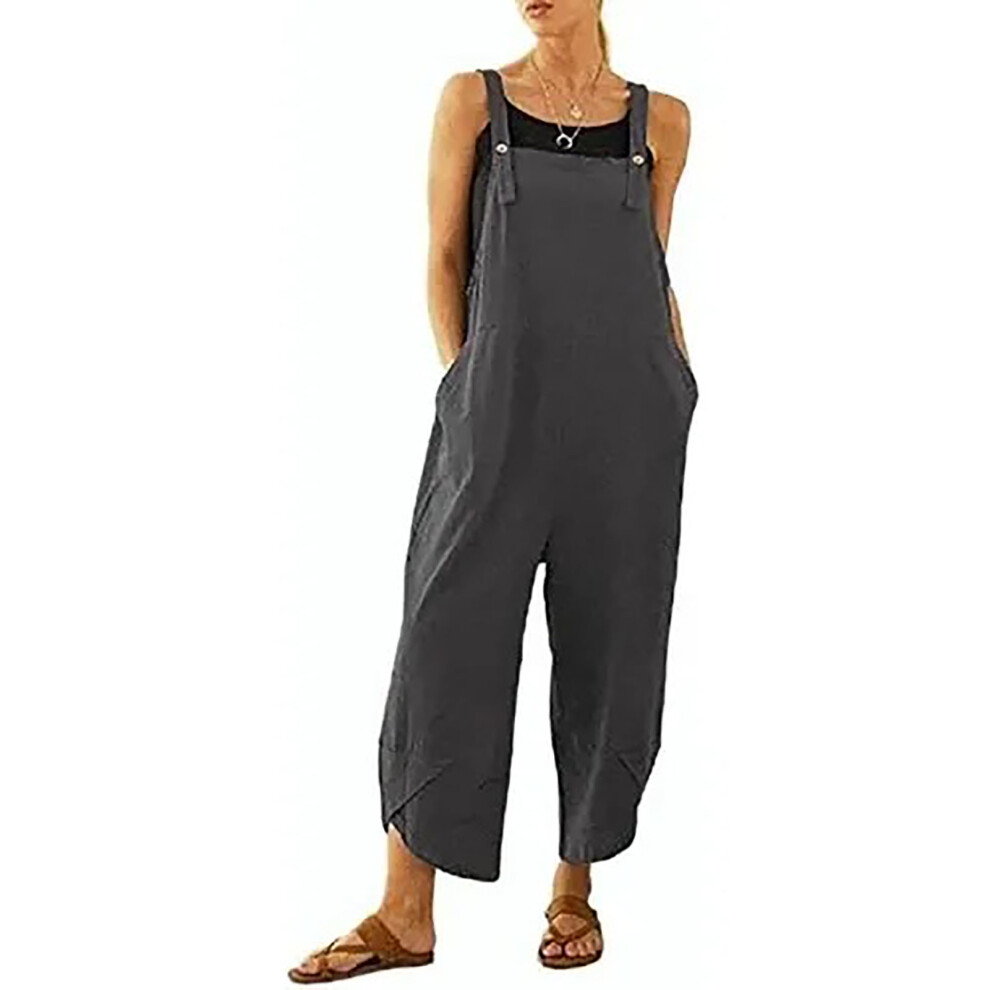 (M Grey) Women Jumpsuit Cotton Sleeveless Wide Leg Adjustable Grey-image-OPC-PMKB5FF-NEW