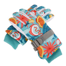 (L) Children Ski Gloves Thermal Waterproof Windproof Light Blue 5-Finger