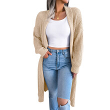 (Apricot L) Open Front Knit Cardigan Solid Long Sleeve Soft Warm Acrylic Apricot L