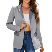 (Grey M) Turn Down Collar Suit Coat Long Sleeve Red M