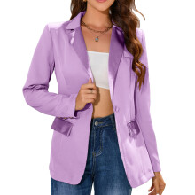 (Purple L) Turn Down Collar Suit Coat Long Sleeve Red M