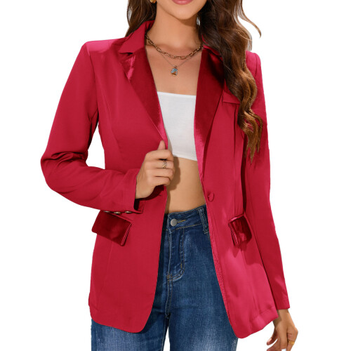 (Red M) Turn Down Collar Suit Coat Long Sleeve Red M