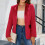 (Red M) Turn Down Collar Suit Coat Long Sleeve Red M 3