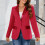 (Red M) Turn Down Collar Suit Coat Long Sleeve Red M 2