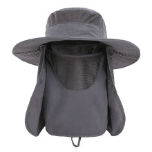 (Dark Gray) Sun Hat UV Protection Wide Brim UPF 50+ Fishing Neck Flap Light Gray