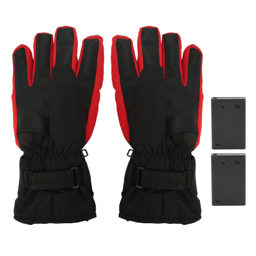 (Black Red) Electric Heated Gloves Waterproof Battery Powered Black Red