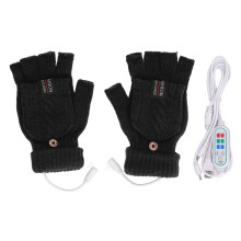 (Black) USB Heated Gloves Electric Thermal Half Finger Winter Hand Warmer