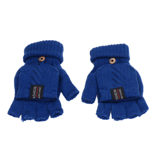 (Blue) USB Heated Gloves Electric Thermal Half Finger Winter Hand Warmer 2