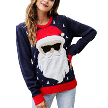 (Purplish Blue XL) Knit Sweater Round Collar Christmas Father Pattern Purplish Blue M