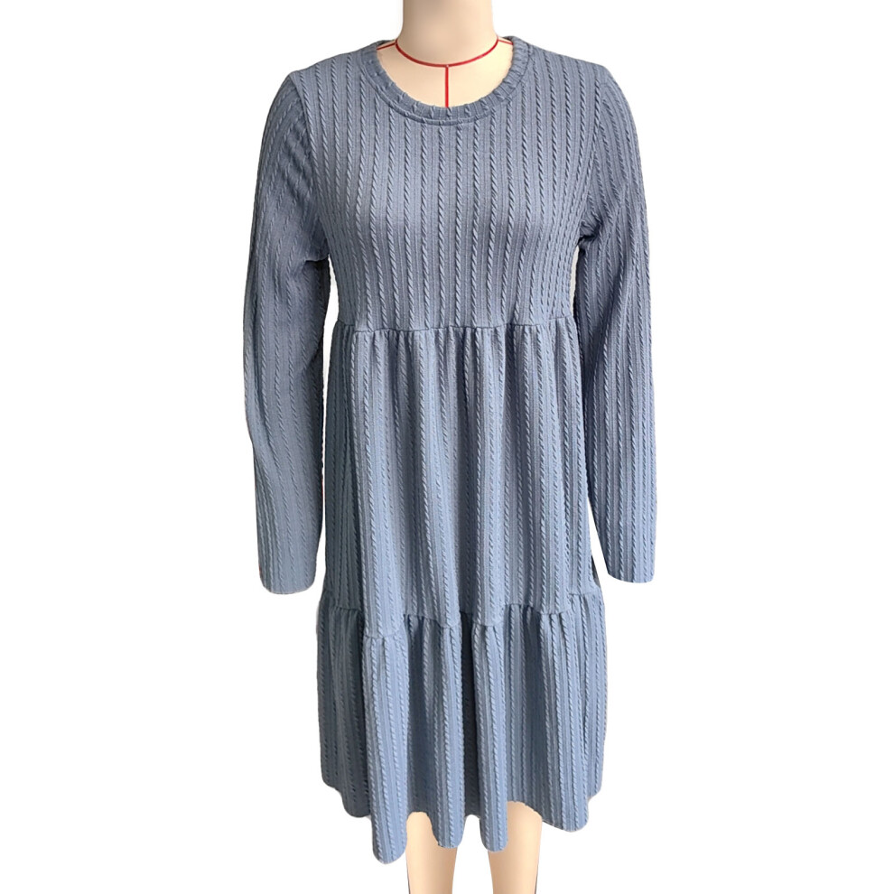 (Misty Blue S) Maternity Dress Long Sleeve Round Collar Ruffle Hem Twist Pink XXL-image-OPC-PMKBBG6-NEW