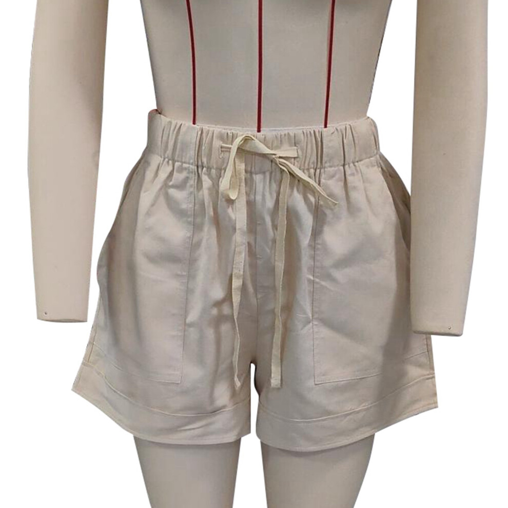 (Khaki 3XL) Women Summer Shorts Elastic Waist Drawstring Casual Pockets Khaki 3XL-image-OPC-PMKBCVK-NEW
