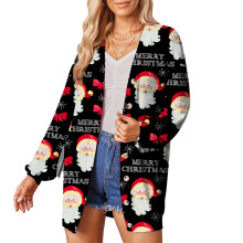 (Black XL) Coat Cardigan Christmas Printed Long Sleeve Women Red XXL