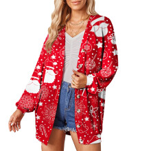 (Red XL) Coat Cardigan Christmas Printed Long Sleeve Women Red XXL