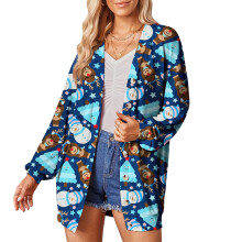 (Sky Blue S) Coat Cardigan Christmas Printed Long Sleeve Women Red XXL