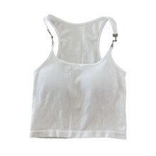 (White Recommended Weight: 88.2lb to 143.3lb) Women Tank Top Metal Buckle Ribbed Elastic Breathable Black