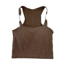 (Coffee Color Recommended Weight: 88.2lb to 143.3lb) Women Tank Top Metal Buckle Ribbed Elastic Breathable Black