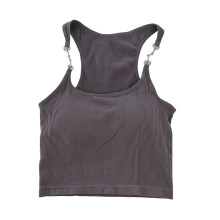 (Grey Recommended Weight: 88.2lb to 143.3lb) Women Tank Top Metal Buckle Ribbed Elastic Breathable Black