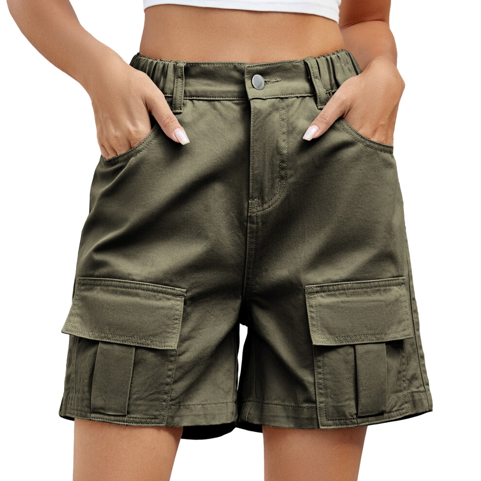 (OD Green L) Women Multi Pocket Hiking Shorts Loose Elastic Waist OD Green-image-OPC-PMKBF8W-NEW