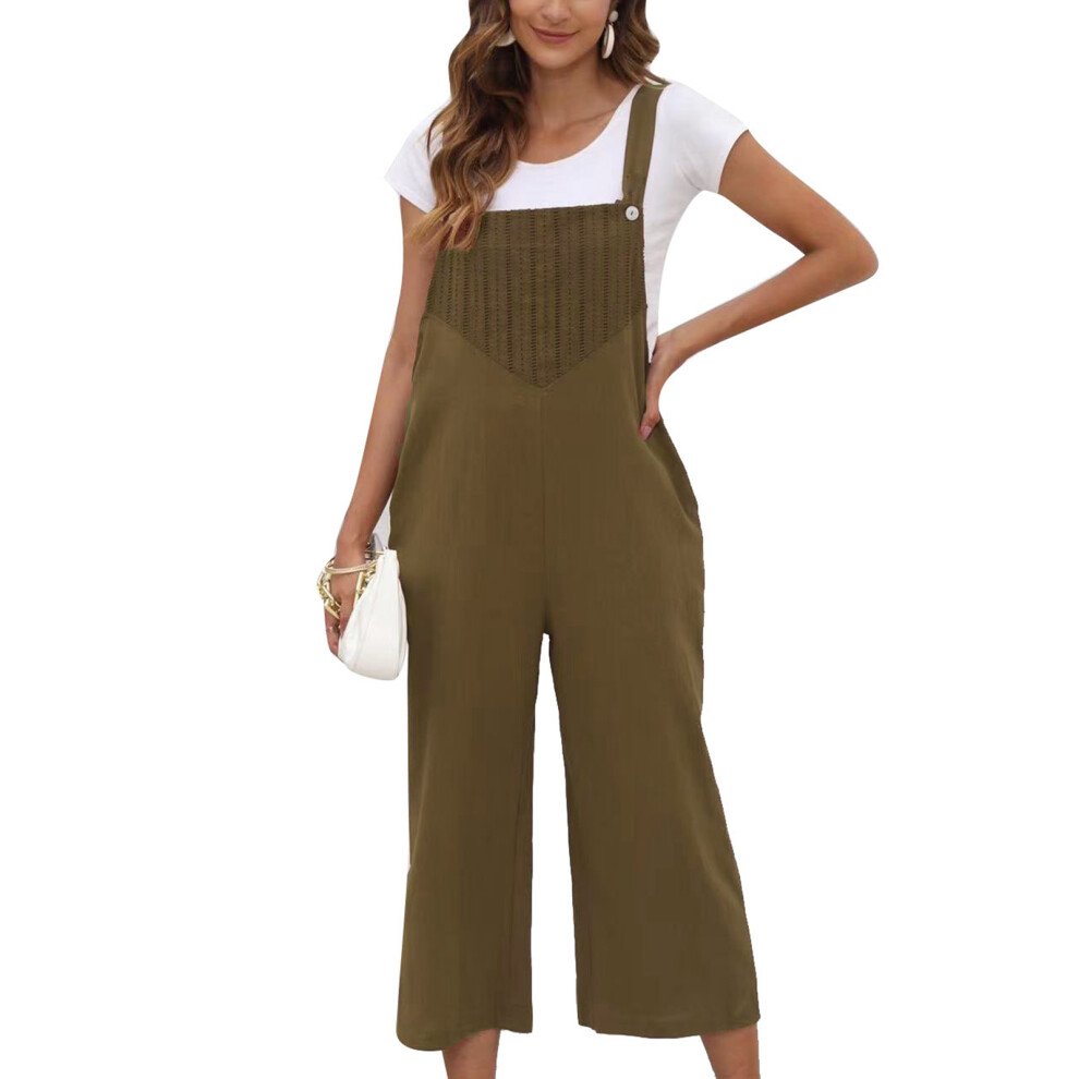 (OD Green S) Women Loose Wide Leg Overalls Sleeveless Side Pockets Dark Blue S-image-OPC-PMKBFWR-NEW