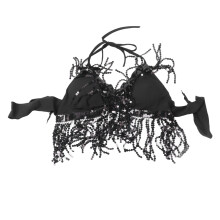 (Black Free Size) Sequin Bra Tassel V Neck Strappy Backless Bandage Black Free Size