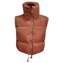 (Coffee Color M) Winter Padded Vest Women Full Zip Stand Collar Lightweight Puffer