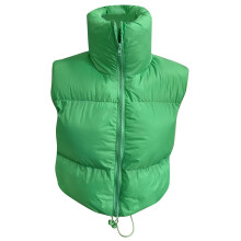 (Green M) Winter Padded Vest Women Full Zip Stand Collar Lightweight Puffer