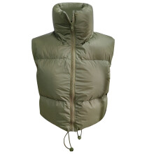 (OD Green XL) Winter Padded Vest Women Full Zip Stand Collar Lightweight Puffer