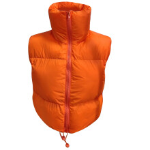 (Orange S) Winter Padded Vest Women Full Zip Stand Collar Lightweight Puffer