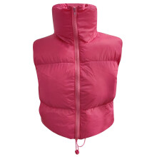 (Pink XS) Winter Padded Vest Women Full Zip Stand Collar Lightweight Puffer