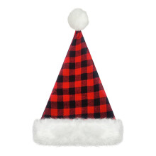 Warm Plush Brims Christmas Hat Checker Santa Caps for-Red