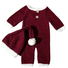 Holiday Theme Santa Hat Romper Infant Photography Props Knitted