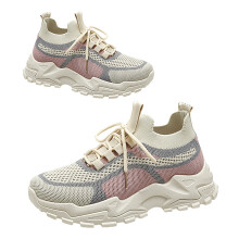 (Beige 36) Thick Soles Sneakers Cushioning Support Beige 36