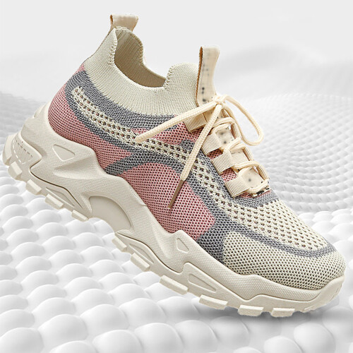 (Beige 36) Thick Soles Sneakers Cushioning Support Beige 36 1