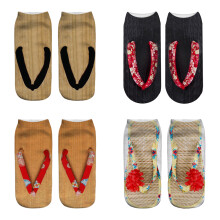 4 Pairs Funny Flip Flop Manicure Print Socks 3D Pattern Low Cut Ankle