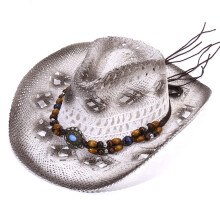 Cowboy Cowgirl Hat Wide Brim Breathable Sun Hat Beaded Trim