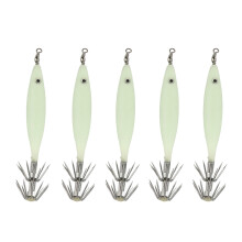 (Luminous) 5Pcs 8cm Fishing Lure Cuttlefish Jig Wood Shrimp Bait Luminous