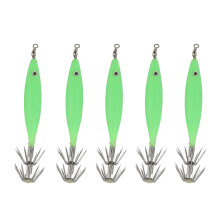 (Luminous Green) 5Pcs 8cm Fishing Lure Cuttlefish Jig Wood Shrimp Bait Luminous