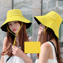(Black + Yellow Free Size) Sun Hat Wide Brim Windproof Fishing Hiking Black Orange Free Size