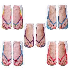 5 Pair Manicure Print Flip Flop Socks 3D Pattern Casual Low Cut Ankle