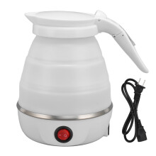 (White) Foldable Electric Kettle 400W 600ML Auto Off Portable Travel