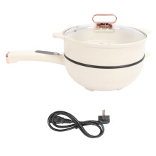 (EU Plug 220V) 1350W Electric Hot Pot Long Handle Nonstick White EU Plug
