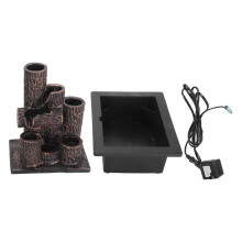 (EU Plug 220‑240V) Tabletop Fountain Resin Desktop Tiered Water LED Light Indoor EU Plug
