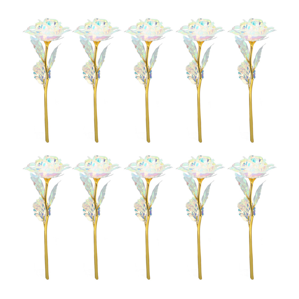 (Color White) 10PCS Artificial Glitter Gold Plastic Rose Flowers Wedding Decoration-image-OPC-PMKC8FS-NEW
