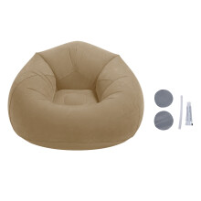(Grey) Inflatable Sofa Flocking Portable Folding Chair Blow Up Couch Red